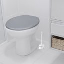 Ver mais imagens de Assento Tampa Vaso Sanitário Oval Almofadado + Escova Sanitária Base Redonda Limpeza Vaso Banheiro