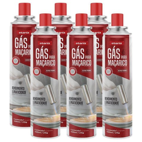 Kit 6 Cartuchos de Gás para Maçaricos 400ml-215g Etaniz