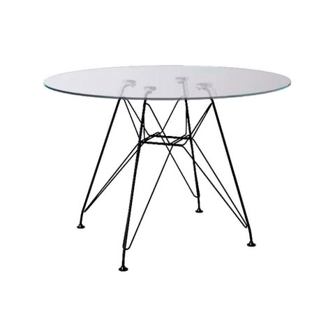Mesa Ferro Preto Tampo Redondo Vidro 90Cm
