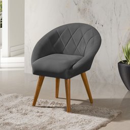Poltrona Decorativa Canastra Estofada Linho Cinza Pés Palito em Madeira Maciça - 1