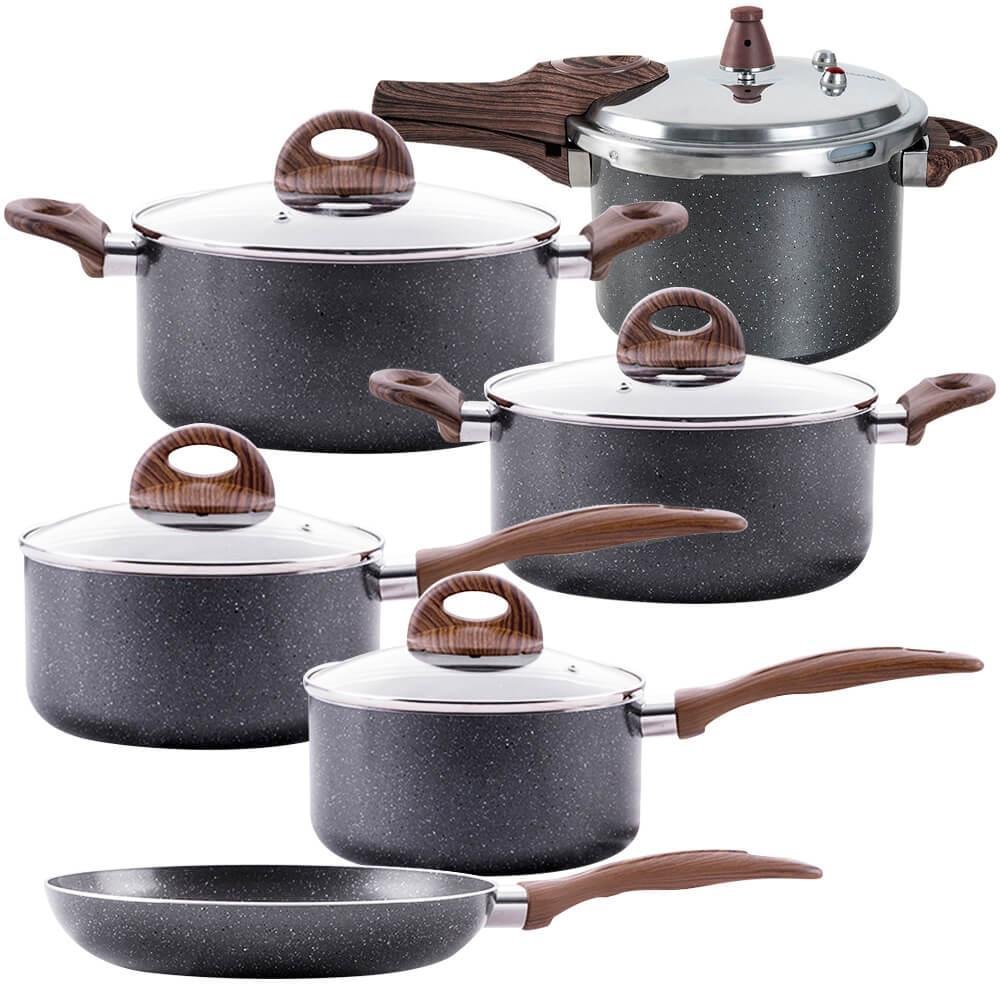 Conjunto de Panelas de Indução com Panela de Pressão Ceramic Life Granito 6 Peças - Brinox