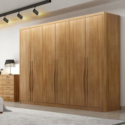 Guarda-Roupa Casal 6 Portas e 6 Gavetas 100% MDF Reno 276x236cm Marrom/Cumaru