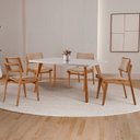 Ver imagem 1 de Sala de Jantar Mesa Malta 120cm Tampo Laqueado com Vidro Canto Moeda e 4 Cadeiras Eva