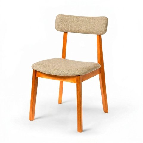 Cadeira Alice Madeira Maciça - Mel com Boucle Bege Mel Linho Bege