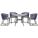 Ver imagem 1 de Mesa com 4 Cadeiras de Jantar Roma 100cm e Noronha em Aluminío Preto Corda Nautica Estofado 8 Trama