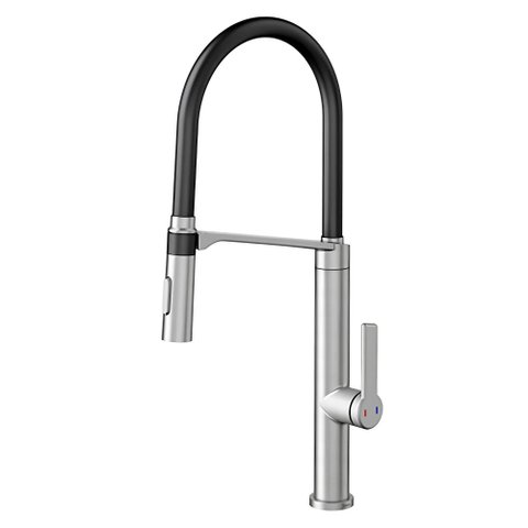 Monocomando Doc Inox Escovado com Mangueira na Cor Preta - Docol