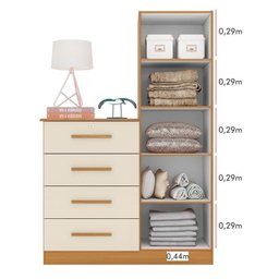 Cômoda Belize Plus com 1 Porta e 4 Gavetas Carvalho Grife/Off White - PR Móveis - 4