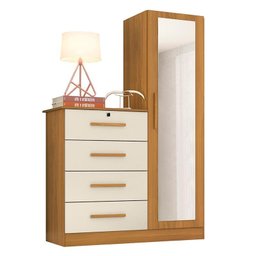 Cômoda Belize Plus com 1 Porta e 4 Gavetas Carvalho Grife/Off White - PR Móveis - 1