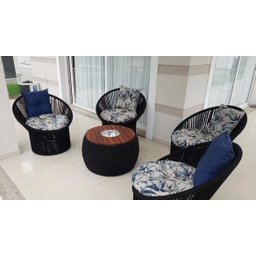 Conjunto de Poltronas em Corda Náutica Esfera - 4 Poltronas + 1 Mesa com Champanheira - Tecido Vinal - 3