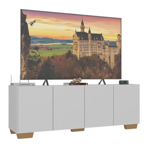 Rack para Tv até 50 Polegadas com 4 Portas Multimóveis Mp1072 Branco/natural