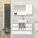 Ver imagem 1 de Conjunto Gabinete Banheiro POLO 80cm Branco - Gabinete + Cuba + Espelheira + Tampo Vidro