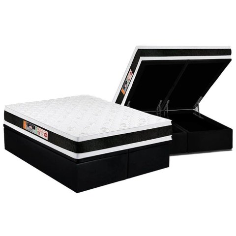 Cama Box Baú King: Colchão Espuma Castor D45 Black e White Air Double Face + Base Black(193x203)