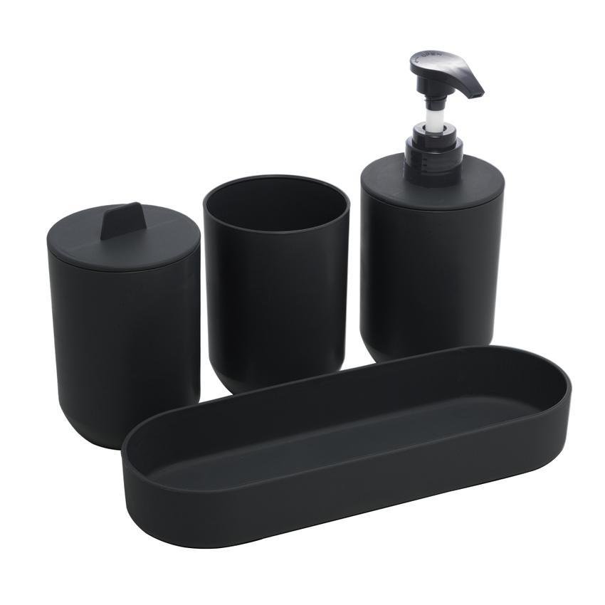 Conjunto 4 Peças de Bambu e Pp para Banheiro Preto Lyor - 3