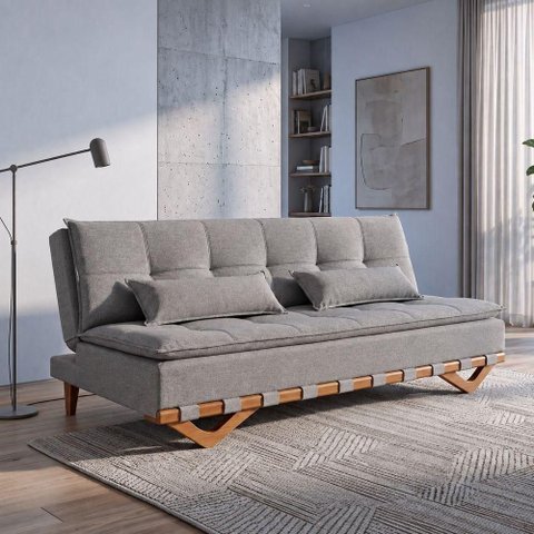 Sofá Cama Lumi 3 Lugares com Pillow Top 190cm Cinza Linho