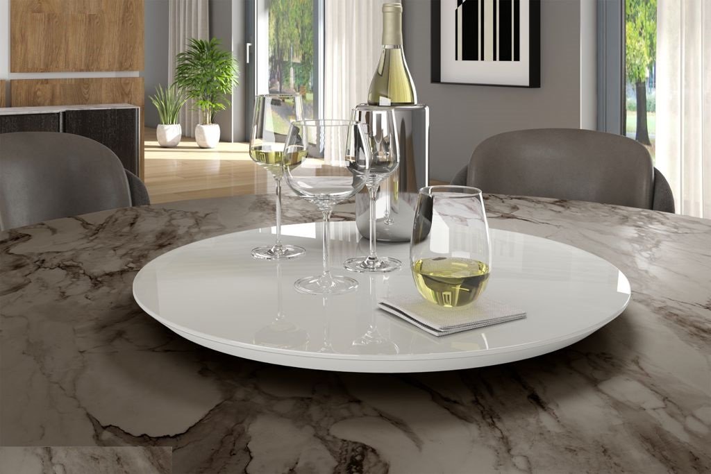Prato Giratório de mesa diâmetro 60 cm Bandeja para Servir mdf com vidro Decorativo - Off White - 2