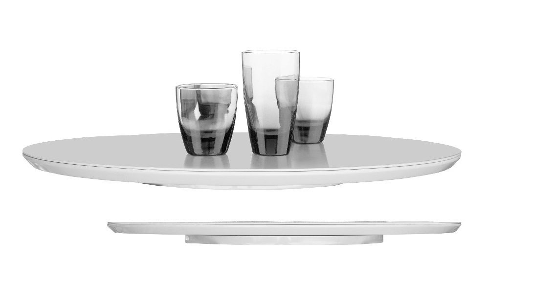 Prato Giratório de mesa diâmetro 60 cm Bandeja para Servir mdf com vidro Decorativo - Off White