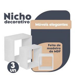Kit 3 Nichos Decorativo Mdf Quadrado Quarto Sala Decoração Escritório Casa - Branco Tx - 4