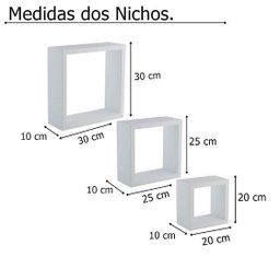 Kit 3 Nichos Decorativo Mdf Quadrado Quarto Sala Decoração Escritório Casa - Branco Tx - 3
