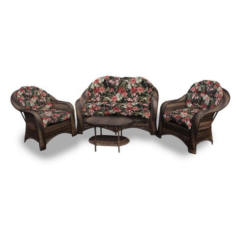 Conjunto de Sofás Fibra Sintética Roma - 1 Sofá 2L + 2 Poltronas + 1 Mesa Centro - Tecido Maui Preto