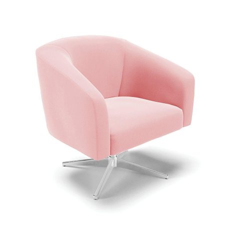 Cadeira Sala de Jantar Giratória Base Cromada Stella Suede D03 - D'Rossi Cor Rosa Bebê