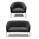 Ver imagem 1 de Sofá Namoradeira e Poltrona Pé de Ferro Dourado Stella Suede Preto D03 - D'Rossi