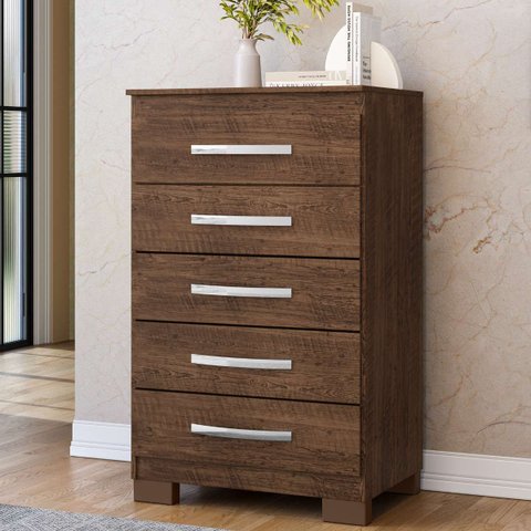 Cômoda 90,2cm Grande 5 Gavetas Quarto Compacta Organizadora Malbec