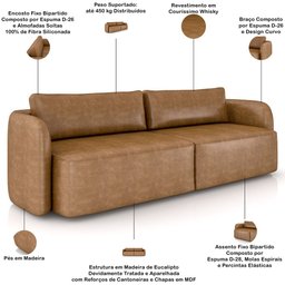Sofá 3 Lugares Sala Living Orgânico 240cm Oregon K01 Couríssimo Whisky - Lyam Decor - 4 Sofá 3 Lugares Sala Living Orgânico 240cm Oregon K01 Couríssimo Whisky - Lyam Decor - 4
