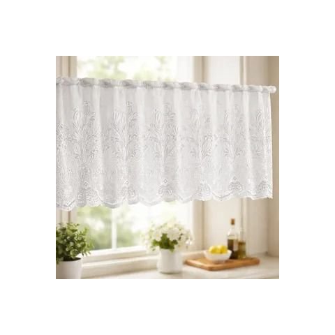 Cortina Renda Cascata Bando Reta Veneza Cozinha 0,60x3,00:Tulipa Branca