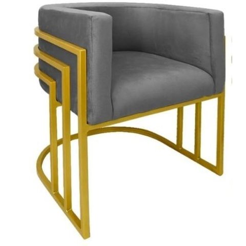 Cadeira Poltrona Luxo Base de Metal Tripla Dourado Sala de Jantar Cozinha Recepção Veludo Grafite El