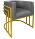 Ver imagem 1 de Cadeira Poltrona Luxo Base de Metal Tripla Dourado Sala de Jantar Cozinha Recepção Veludo Grafite El