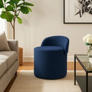 Puff Banco Orgânico Encosto Redondo Sala Estar Quarto Suede:azul Marinho