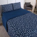Ver imagem 2 de Kit Cobre Leito Poá Casal 100% Algodão Colcha 3 Peças Estampa Bolinhas Azul Marinho