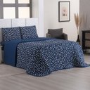 Ver imagem 3 de Kit Cobre Leito Poá Casal 100% Algodão Colcha 3 Peças Estampa Bolinhas Azul Marinho