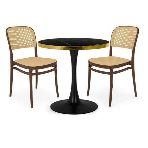 Conjunto Mesa de Jantar Redonda Majestic 70cm Preta com 2 Cadeiras Roma - Marrom