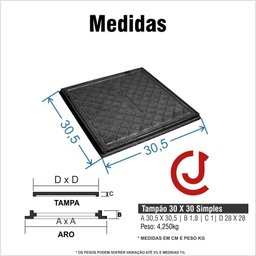 Kit 2 Tampa de Ferro Inspeção Esgoto Gordura 30x30cm Simples - 3