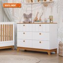 Ver imagem 2 de Cômoda Infantil 6 Portas Mdf Puxadores Madeira Maçica Biscoito Permobili Branco Acetinado/nature