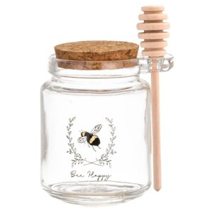 Meleira Vidro 230ml Tampa Rolha Colher Pega Mel Praticidade Elegância Design Rústico Ideal para Serv