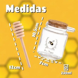 Meleira Vidro 230ml Tampa Rolha Colher Pega Mel Praticidade Elegância Design Rústico Ideal para Serv - 2