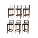 Ver imagem 2 de Kit 6 Banquetas Madeira Imbuia Cozinha Encosto Palha Indiana:Imbuia com Linho Cinza