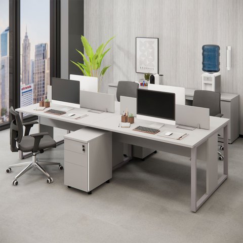 Plataforma 2 Gav. e Divisória 4 Pessoas 2,70m Cz Pés Metal Cor:cinza