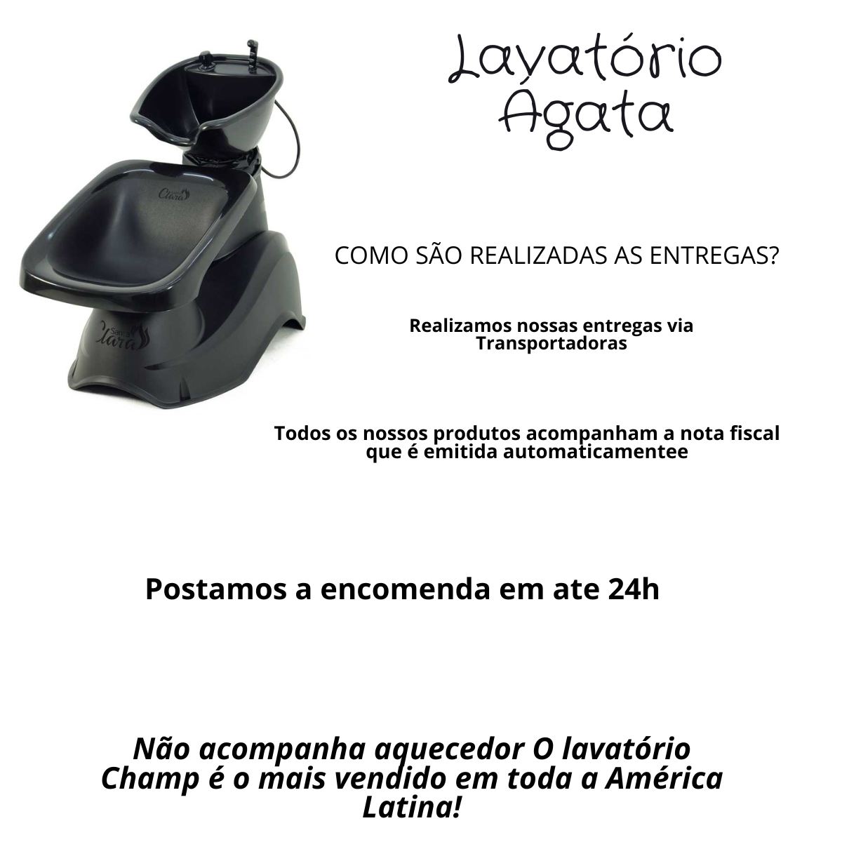 Lavatorio P/ Salão Grande Ágata Preto C/ Acento Profissional - 3
