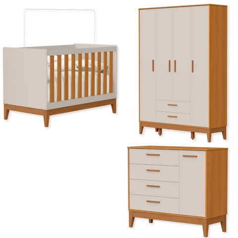 Quarto de Bebê Berço + Cômoda + Guarda Roupas Fosco Flip Areia Fosco/Savana