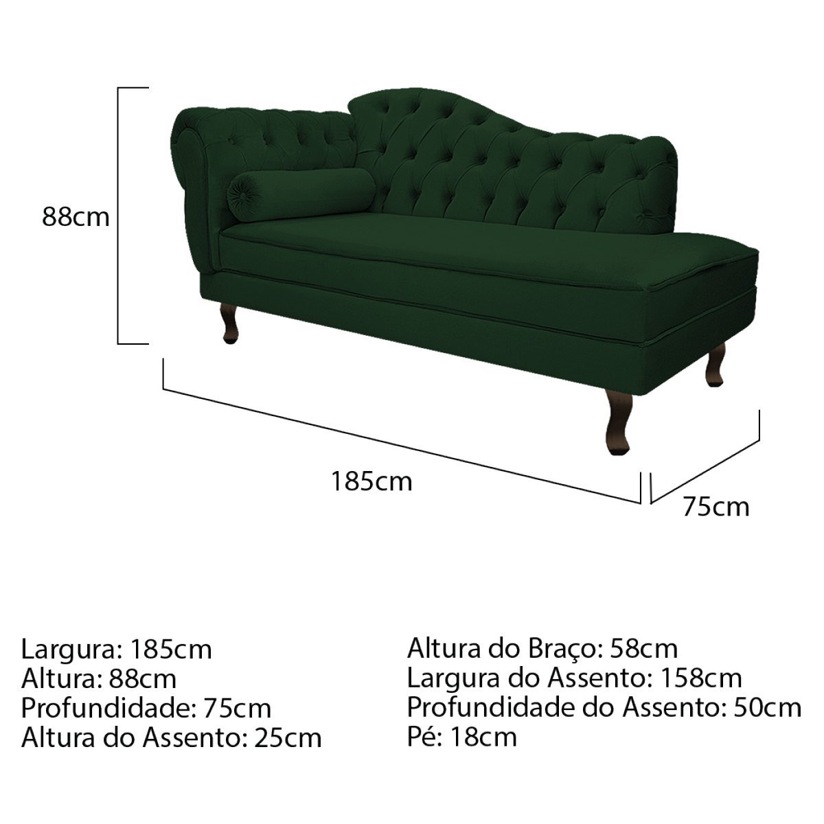 Kit Diva Recamier Diana 185cm Lado Direito e 01 Poltrona Classic Suede Verde - ADJ Decor - 3