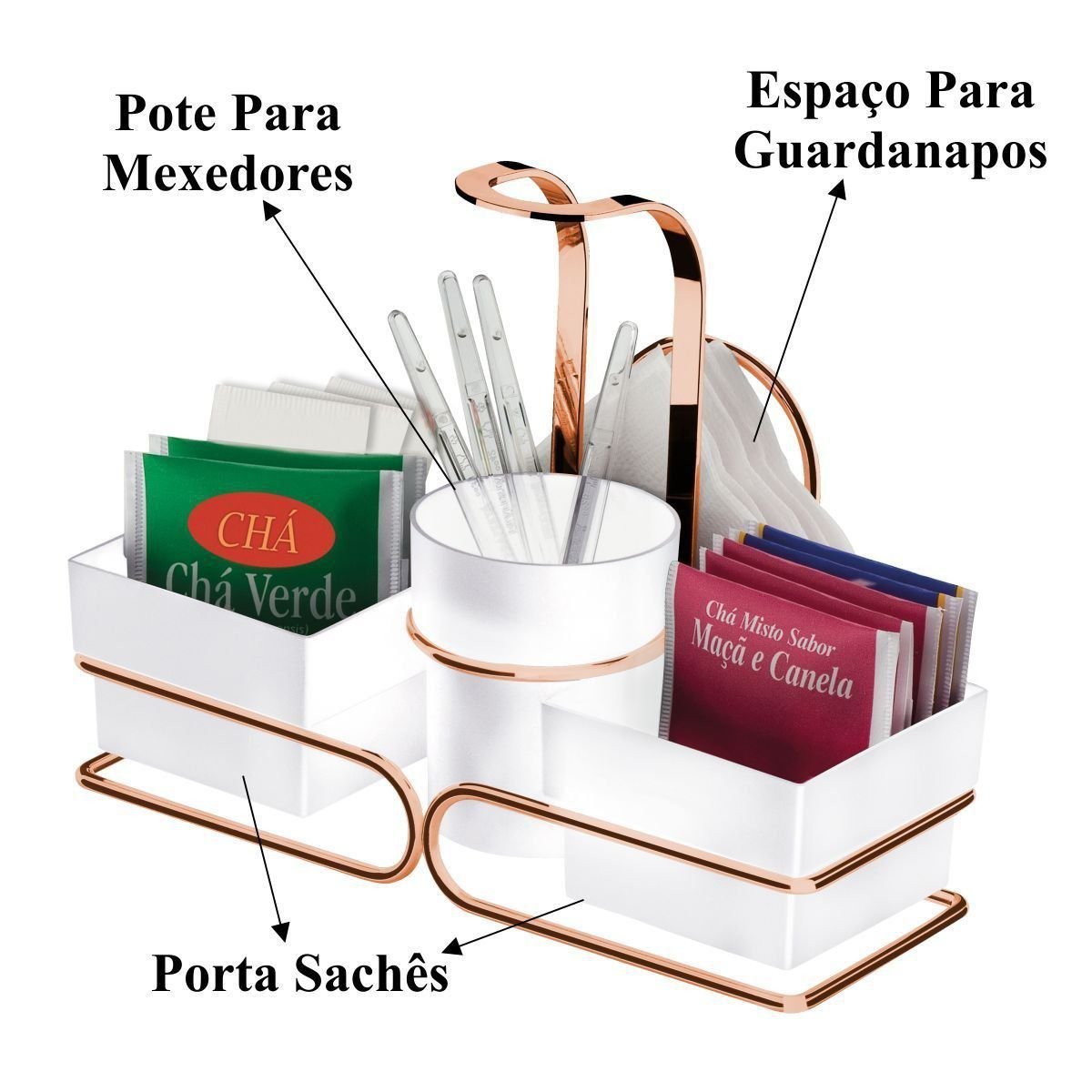 Porta Copos Descartáveis Com Porta Sachês Branco - Rosé Gold - 2