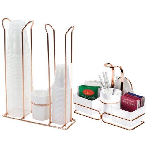 Porta Copos Descartáveis Com Porta Sachês Branco - Rosé Gold