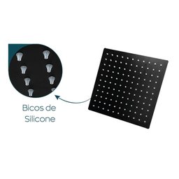 Ducha Chuveiro Inox Quadrado 20x20 Preto Fosco Parede Banheiro Area Externa Piscina Suporte Redondo  - 3