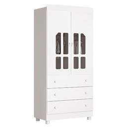Guarda Roupas Infantil 2 Portas Katatau e Berço Nacional Mel Branco Brilho com Colchão Ortobom - 6