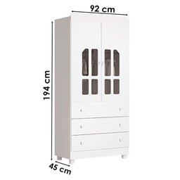 Guarda Roupas Infantil 2 Portas Katatau e Berço Nacional Mel Branco Brilho com Colchão Ortobom - 7