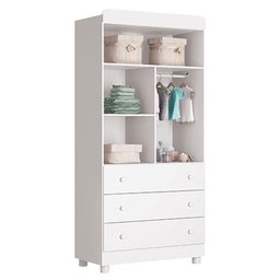 Guarda Roupas Infantil 2 Portas Katatau e Berço Nacional Mel Branco Brilho com Colchão Ortobom - 5