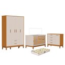 Ver imagem 1 de Dormitório Infantil Flip Guarda Roupa 4 Portas, Cômoda 1 Porta e Berço Areia Fosco/savana com